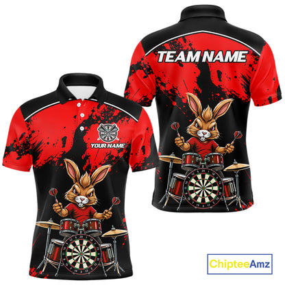 Black And Red Funny Rabbit Drummer Darts Shirts For Men Custom Darts Team Jersey, Darts Gifts TDM8035