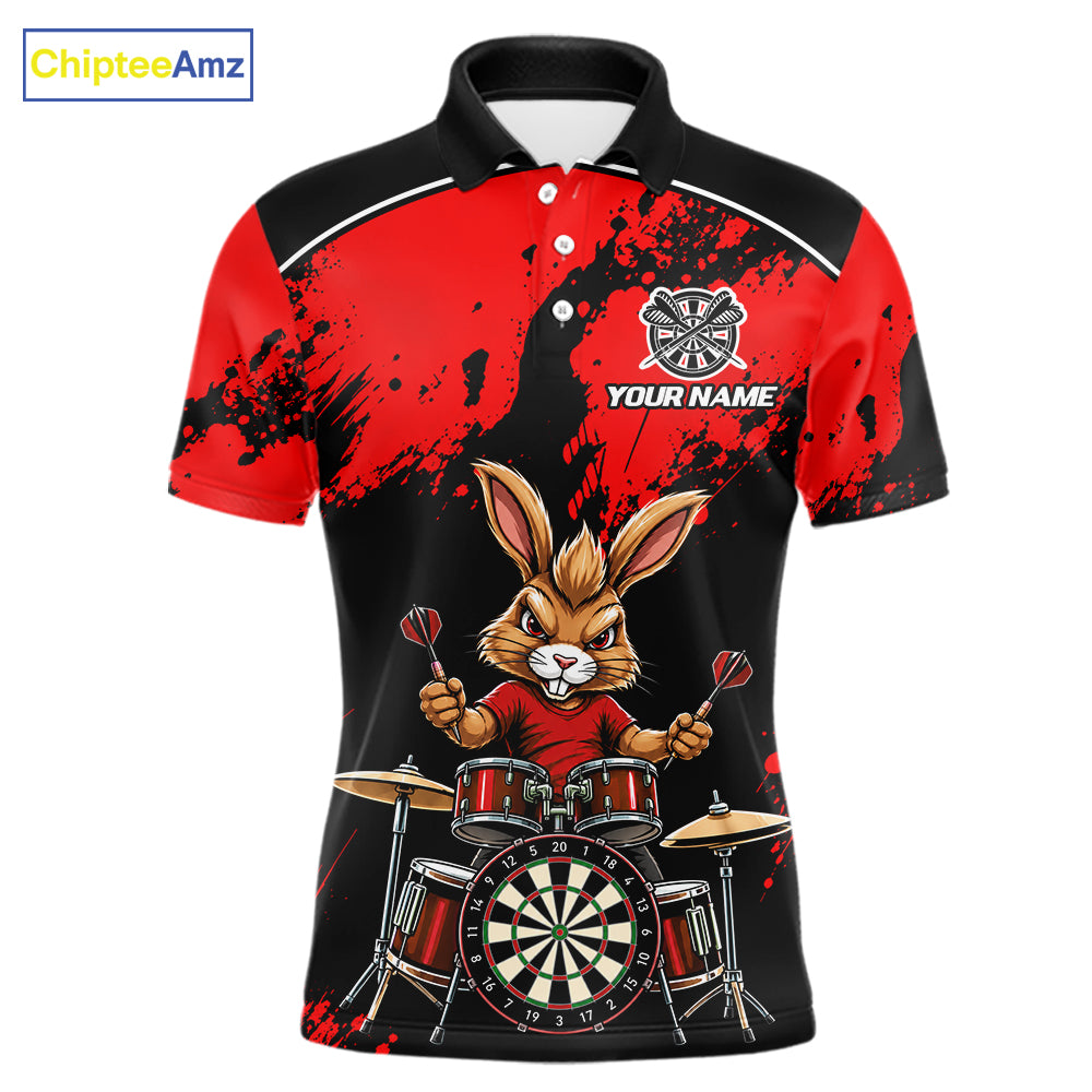 Black And Red Funny Rabbit Drummer Darts Shirts For Men Custom Darts Team Jersey, Darts Gifts TDM8035
