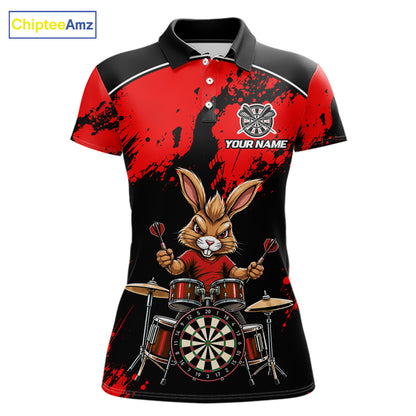 Black And Red Funny Rabbit Drummer Darts Shirts For Women Custom Darts Team Jersey, Darts Gifts TDM8035