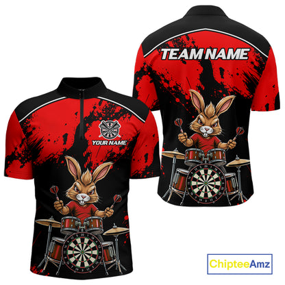 Black And Red Funny Rabbit Drummer Darts Shirts For Men Custom Darts Team Jersey, Darts Gifts TDM8035