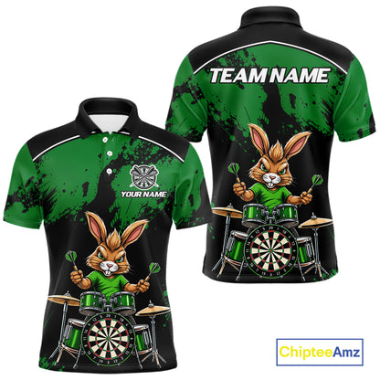 Black And Green Funny Rabbit Drummer Darts Shirts For Men Custom Darts Team Jersey, Darts Gifts TDM8036