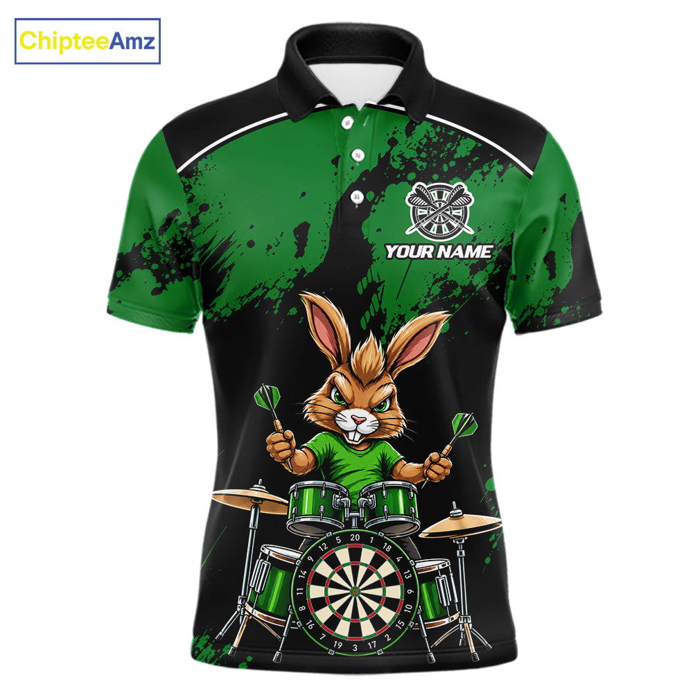 Black And Green Funny Rabbit Drummer Darts Shirts For Men Custom Darts Team Jersey, Darts Gifts TDM8036