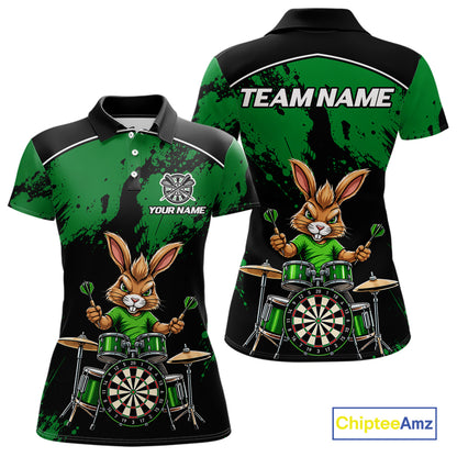 Black And Green Funny Rabbit Drummer Darts Shirts For Women Custom Darts Team Jersey, Darts Gifts TDM8036