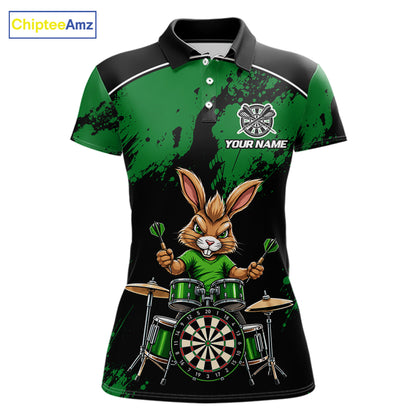 Black And Green Funny Rabbit Drummer Darts Shirts For Women Custom Darts Team Jersey, Darts Gifts TDM8036