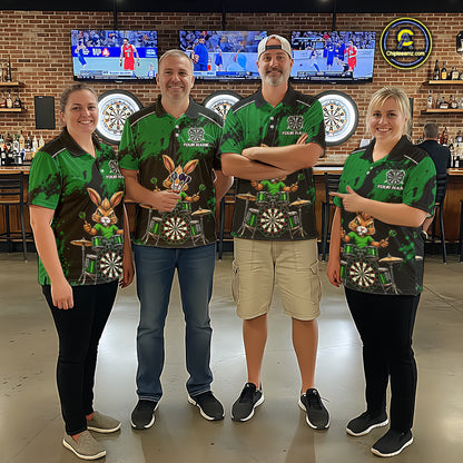 Black And Green Funny Rabbit Drummer Darts Shirts For Women Custom Darts Team Jersey, Darts Gifts TDM8036