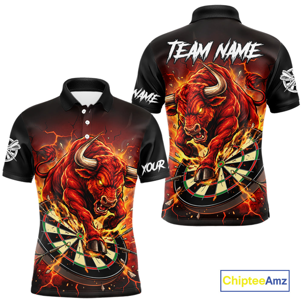 Black And Red Funny Bull Darts Jersey For Men Custom Darts League Team Shirts Polo & 1/4 Zip TDM8041