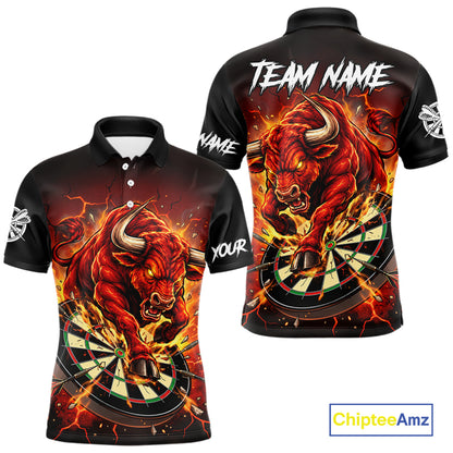 Black And Red Funny Bull Darts Jersey For Men Custom Darts League Team Shirts Polo & 1/4 Zip TDM8041