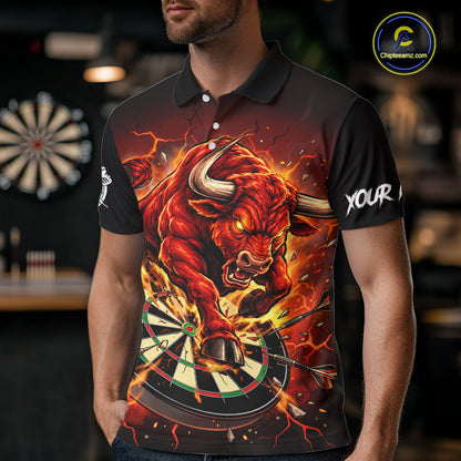 Black And Red Funny Bull Darts Jersey For Men Custom Darts League Team Shirts Polo & 1/4 Zip TDM8041