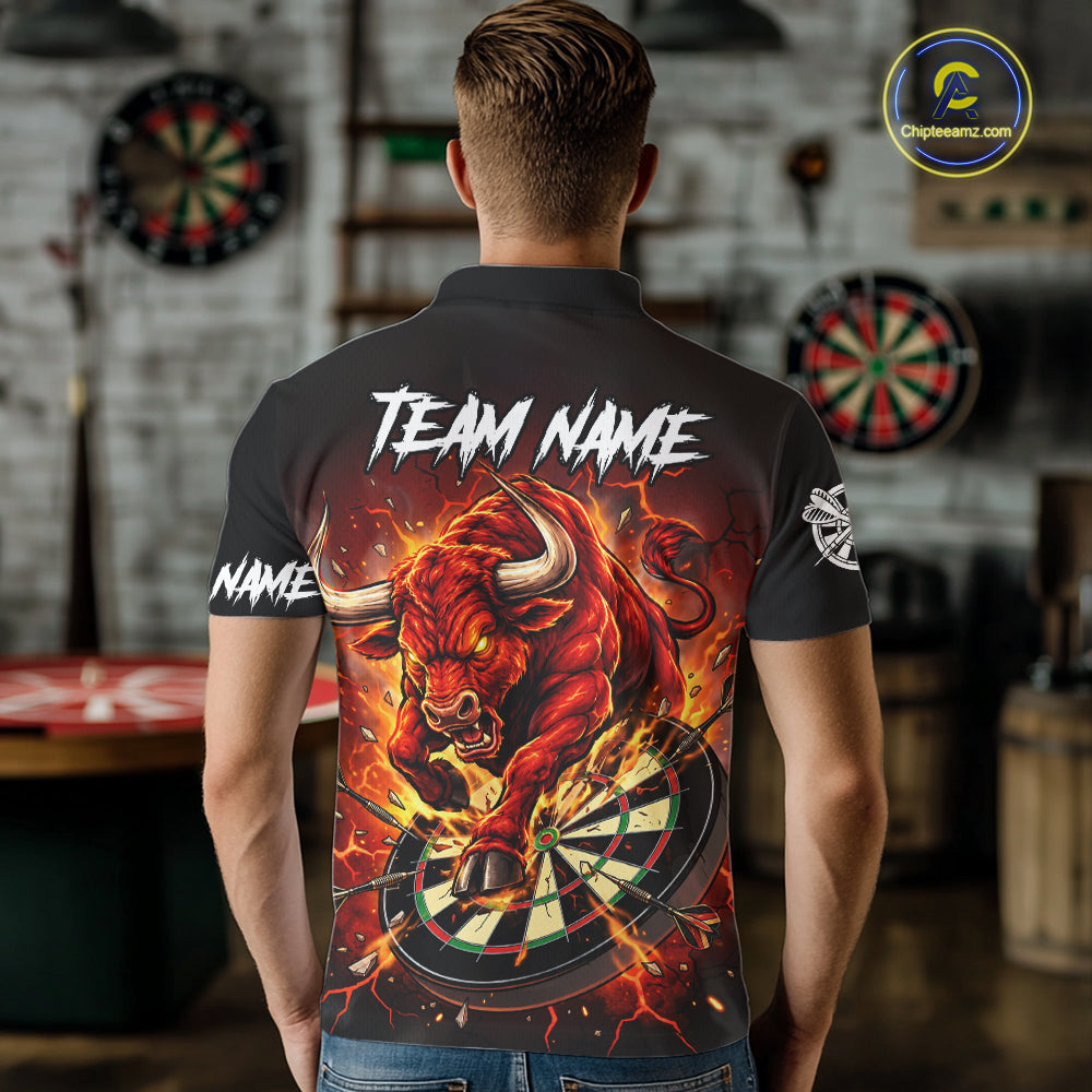 Black And Red Funny Bull Darts Jersey For Men Custom Darts League Team Shirts Polo & 1/4 Zip TDM8041