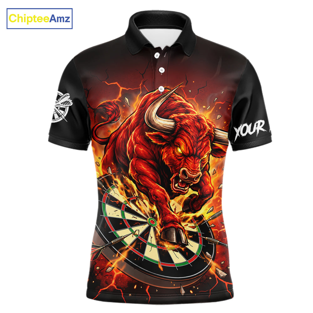 Black And Red Funny Bull Darts Jersey For Men Custom Darts League Team Shirts Polo & 1/4 Zip TDM8041