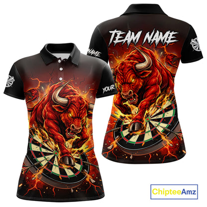 Black And Red Funny Bull Darts Jersey For Women Custom Darts League Team Shirts Polo & 1/4 Zip TDM8041