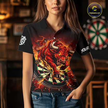 Black And Red Funny Bull Darts Jersey For Women Custom Darts League Team Shirts Polo & 1/4 Zip TDM8041