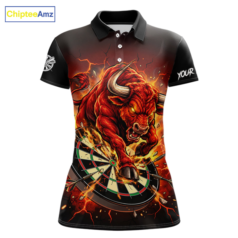 Black And Red Funny Bull Darts Jersey For Women Custom Darts League Team Shirts Polo & 1/4 Zip TDM8041
