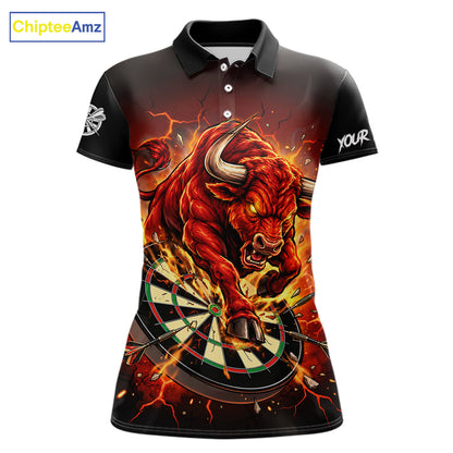 Black And Red Funny Bull Darts Jersey For Women Custom Darts League Team Shirts Polo & 1/4 Zip TDM8041