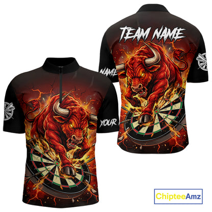 Black And Red Funny Bull Darts Jersey For Men Custom Darts League Team Shirts Polo & 1/4 Zip TDM8041