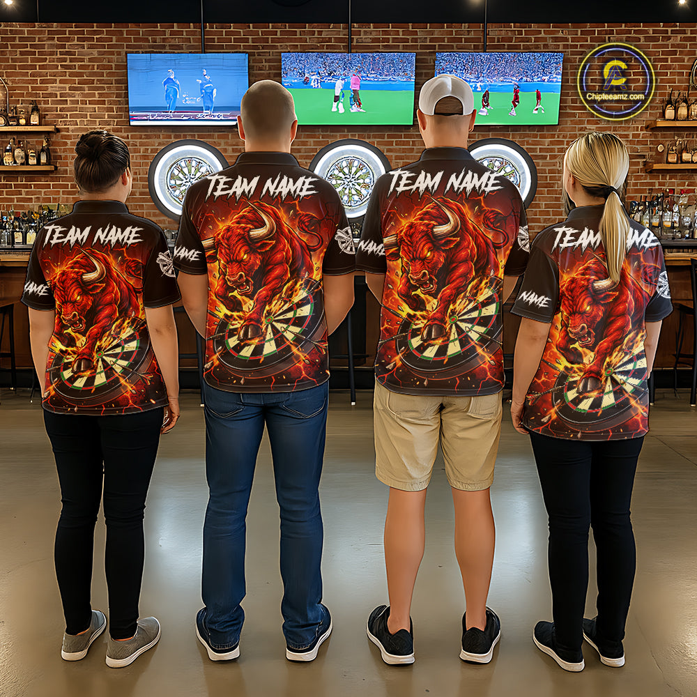 Black And Red Funny Bull Darts Jersey For Men Custom Darts League Team Shirts Polo & 1/4 Zip TDM8041