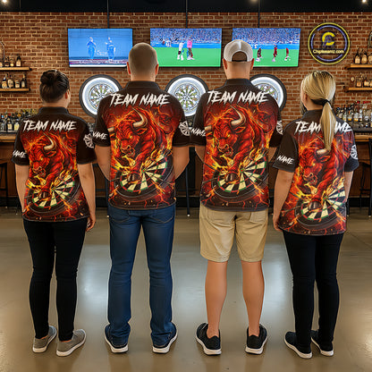 Black And Red Funny Bull Darts Jersey For Men Custom Darts League Team Shirts Polo & 1/4 Zip TDM8041
