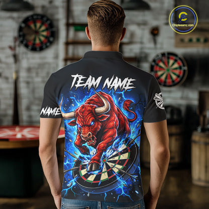 Black And Blue Funny Bull Darts Jersey For Men Custom Darts League Team Shirts Polo & 1/4 Zip TDM8042