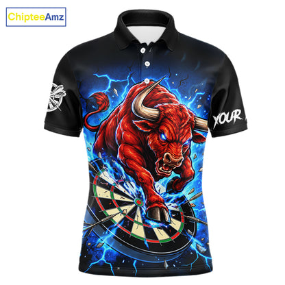 Black And Blue Funny Bull Darts Jersey For Men Custom Darts League Team Shirts Polo & 1/4 Zip TDM8042