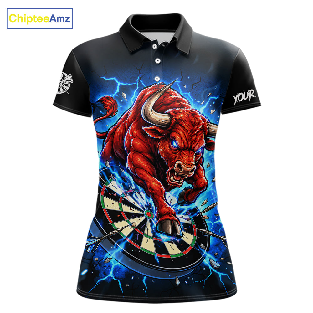 Black And Blue Funny Bull Darts Jersey For Women Custom Darts League Team Shirts Polo & 1/4 Zip TDM8042