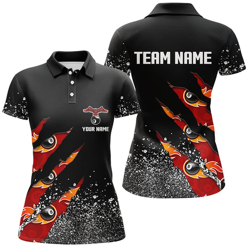 Custom Ball 8 Black Grunge Billiard Polo Shirts For Women Best Custom Team Name Billiard Jerseys  TDM0653