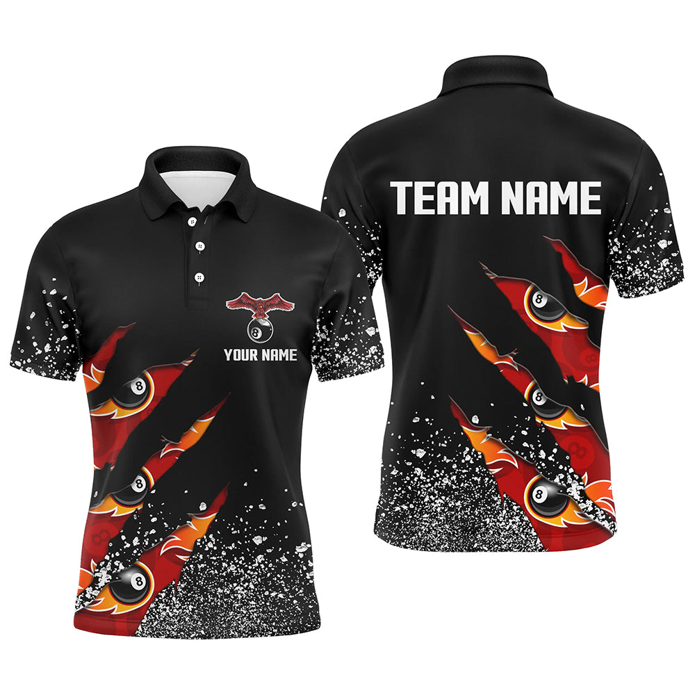 Custom Ball 8 Black Grunge Billiard Polo Shirts For Men Best Custom Team Name Billiard Jerseys  TDM0653