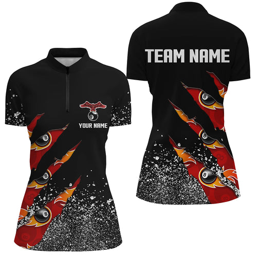 Custom Ball 8 Black Grunge Billiard Women Quarter-Zip Shirts Custom Name Billiard Jerseys  TDM0653