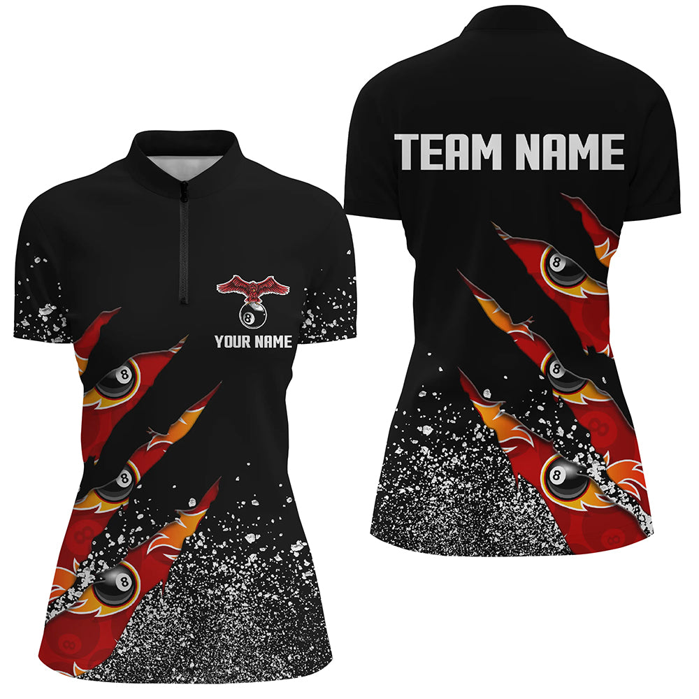 Custom Ball 8 Black Grunge Billiard Women Quarter-Zip Shirts Custom Name Billiard Jerseys  TDM0653