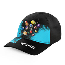 Load image into Gallery viewer, Personalized Grunge Blue Black Pool Balls Billiard Hats Custom Name 3D Printed Billiard Baseball Caps TDM3511