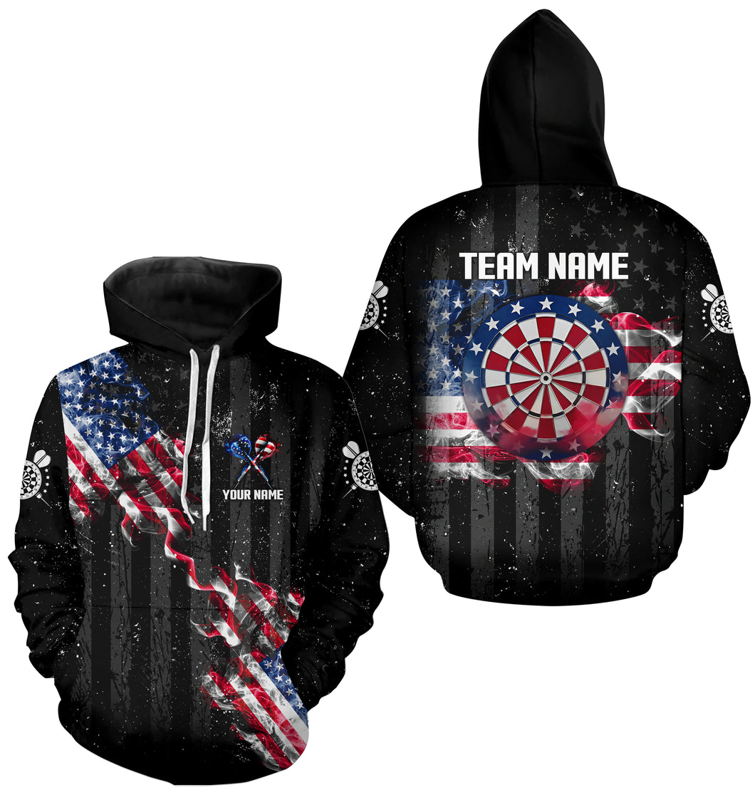 Custom American Flag Smoke Darts Hoodie, Patriotic Darts Jersey Hoodie For Team Men And Women TDM3514