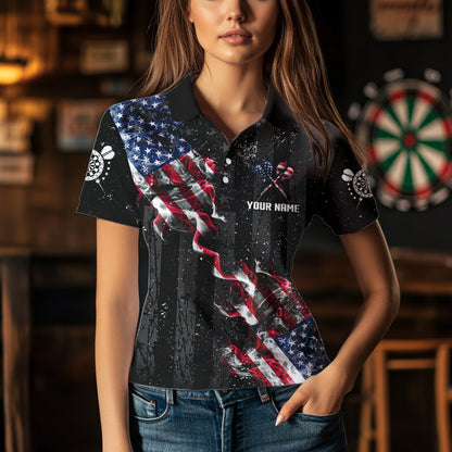 Custom US Flag Smoke Dart Shirt For Women, Patriotic Dart Jersey Pocket Option TDM3514