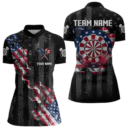 Custom US Flag Smoke Dart Shirt For Women, Patriotic Dart Jersey Pocket Option TDM3514