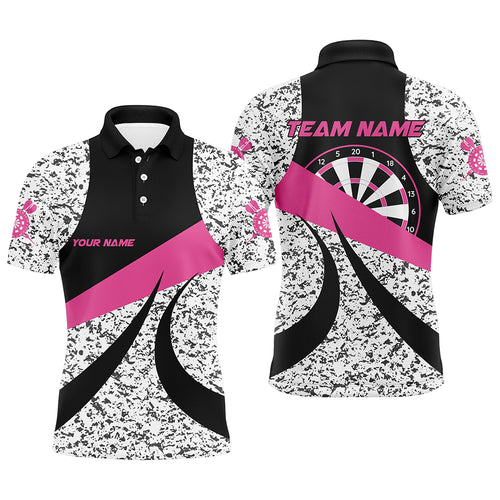 Personalized Grunge Pink Darts Polo & Quarter-Zip Shirts For Men, Unique Darts Team Jerseys Attire TDM1723