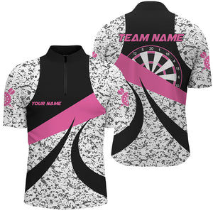 Personalized Grunge Pink Darts Polo & Quarter-Zip Shirts For Men, Unique Darts Team Jerseys Attire TDM1723