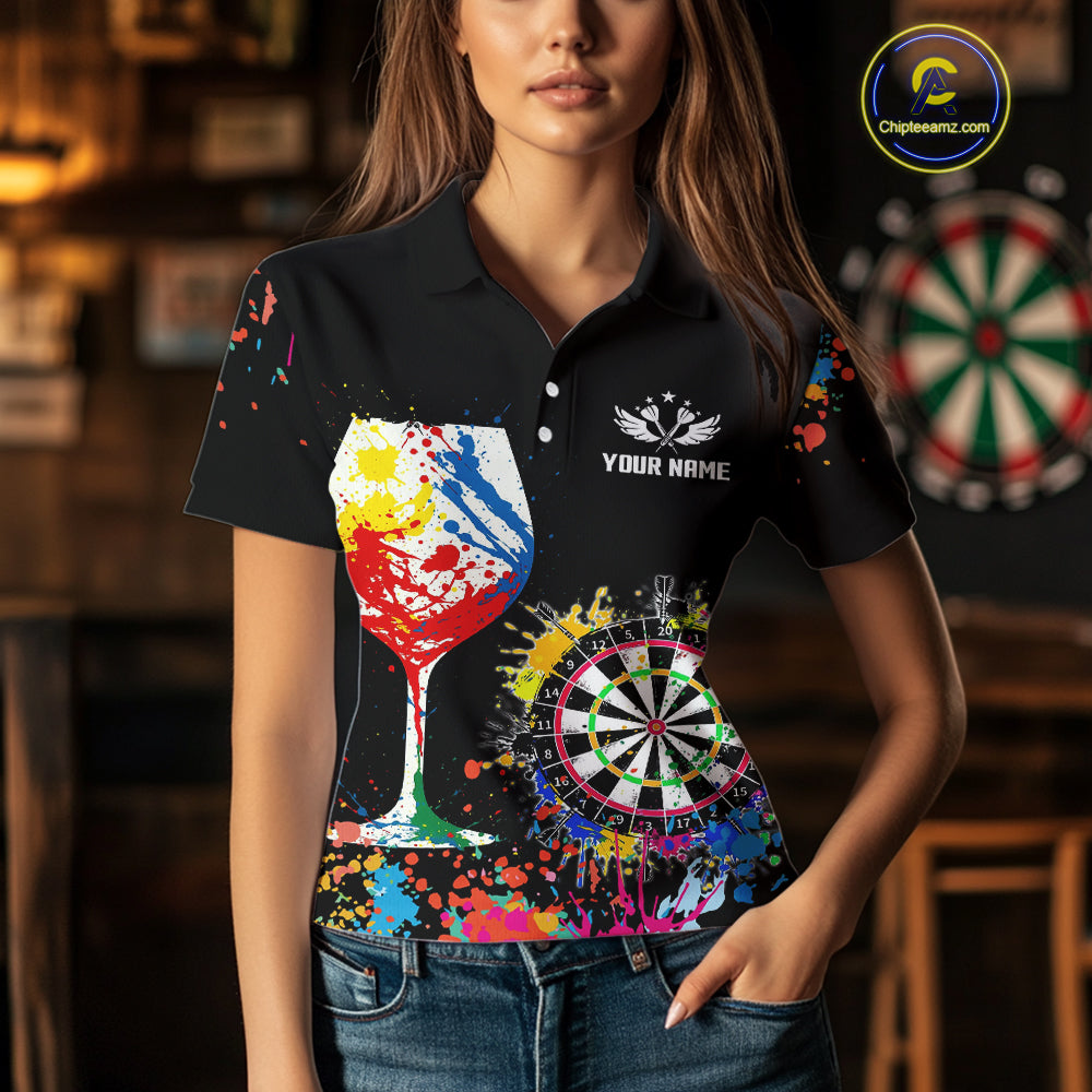 Personalized Colorful Splash Dart Shirts For Women, Funny Wine Glass Custom Darts Jersey Outfit TDM4099