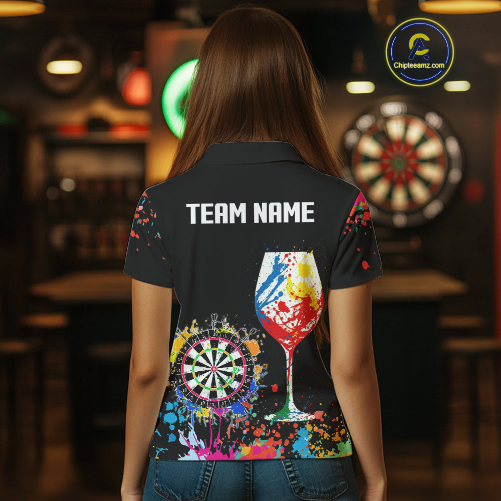 Personalized Colorful Splash Dart Shirts For Women, Funny Wine Glass Custom Darts Jersey Outfit TDM4099