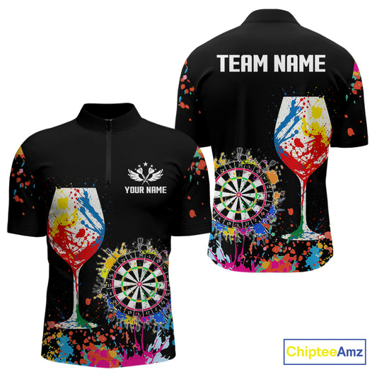 Personalized Colorful Splash Dart Shirts For Men, Funny Wine Glass Custom Darts Jersey Outfit TDM4099