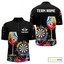 Load image into Gallery viewer, Personalized Colorful Splash Dart Shirts For Men, Funny Wine Glass Custom Darts Jersey Outfit TDM4099