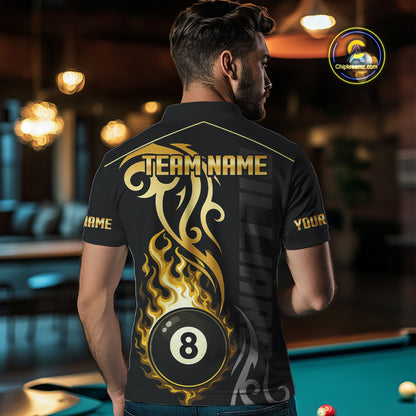Black And Gold Tribal Flame 8 Ball Pool Billiards Shirts For Men Custom Pool Team Jerseys TDM4102