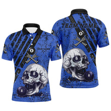 Load image into Gallery viewer, Personalized Grunge Blue Billiard Skull Custom Men Billiard Shirts, Billiard Pool Team Club Uniform TDM1930