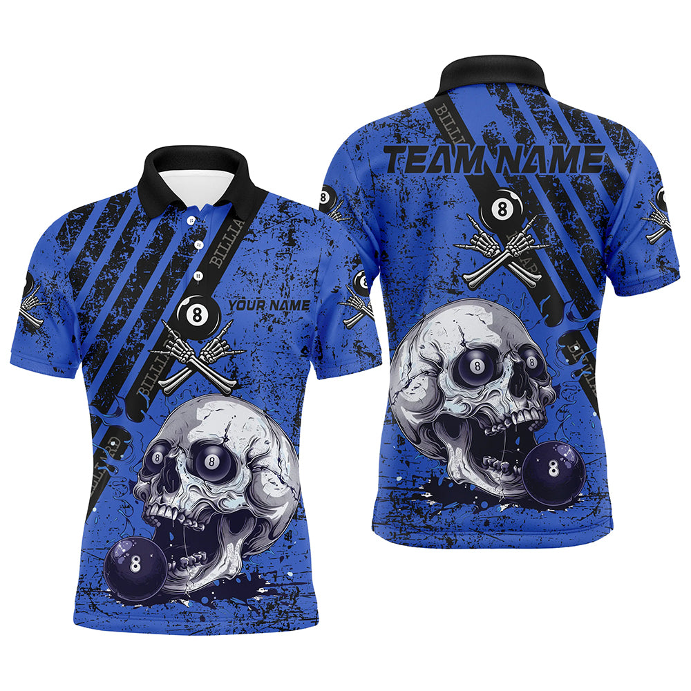 Personalized Grunge Blue Billiard Skull Custom Men Billiard Shirts, Billiard Pool Team Club Uniform TDM1930