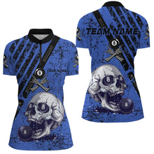 Load image into Gallery viewer, Personalized Grunge Blue Billiard Skull Custom Women Billiard Shirts, Billiard Pool Team Club Uniform TDM1930