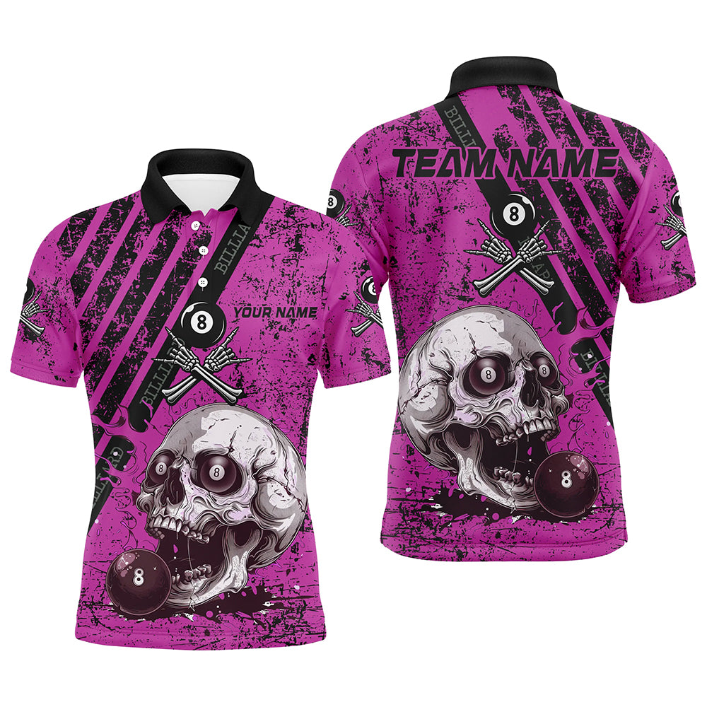 Personalized Pink Blue Billiard Skull Custom Men Billiard Shirts, Billiard Pool Team Club Uniform TDM1931