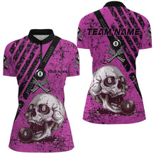 Load image into Gallery viewer, Personalized Pink Blue Billiard Skull Custom Women Billiard Shirts, Billiard Pool Team Club Uniform TDM1931