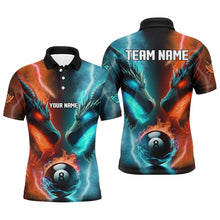 Load image into Gallery viewer, Custom Orange Cyan Fire 3D Dragon 8 Ball Pool Billiard Shirts For Men, Team League Billiard Jerseys TDM2395