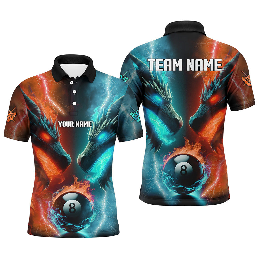 Custom Orange Cyan Fire 3D Dragon 8 Ball Pool Billiard Shirts For Men, Team League Billiard Jerseys TDM2395