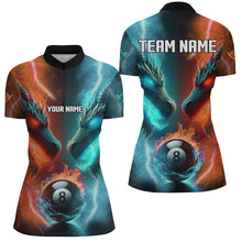 Load image into Gallery viewer, Custom Orange Cyan Fire 3D Dragon 8 Ball Pool Billiard Shirts For Women, Team League Billiard Jerseys TDM2395
