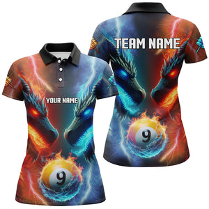 Personalized Water Fire 3D Dragon 9 Ball Pool Billiard Shirts For Women, Team League Billiard Jersey TDM2396