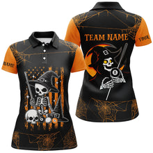 Load image into Gallery viewer, Funny Skeleton US Flag Billiard Halloween Shirts For Women Custom Black Orange Billiard Jerseys TDM2407