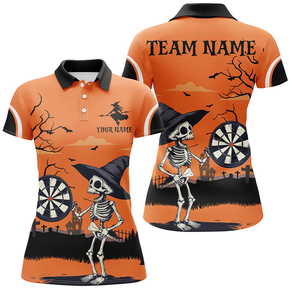 Funny Skeleton Orange Halloween Darts Shirts For Women Custom Halloween Gifts For Darts Lover TDM2636